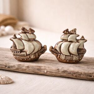 Vintage Schooner Ceramic Sailing Ship Salt & Pepper Shakers